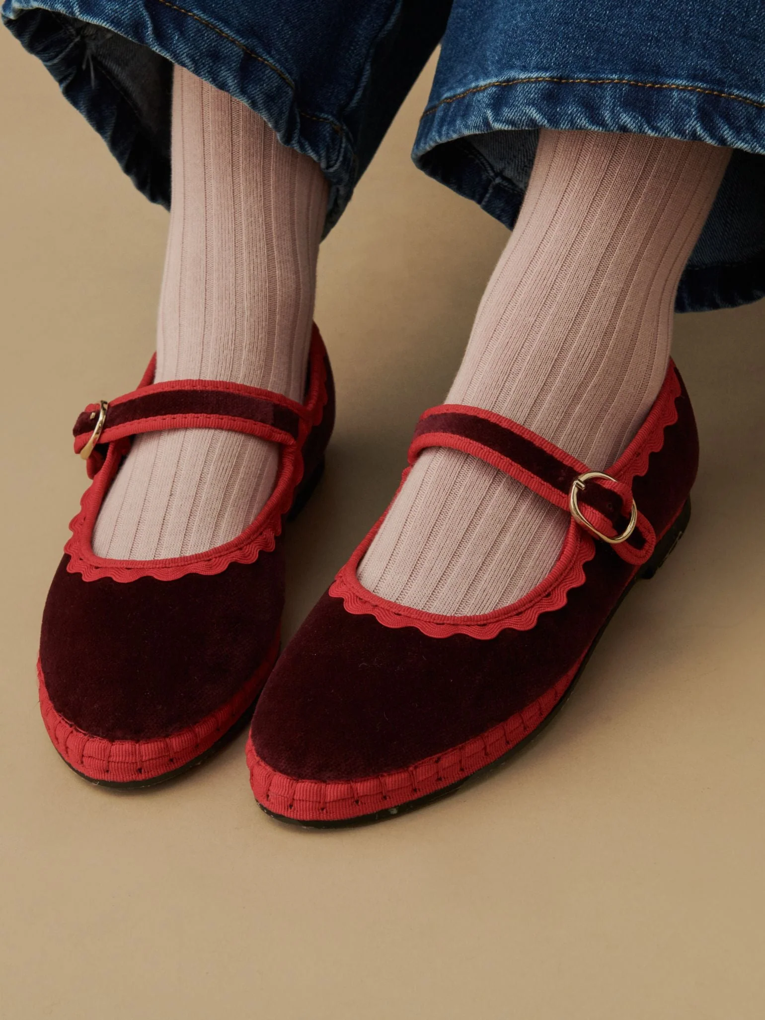Flabelus x La Coqueta Girl Burgundy Velvet Girl Mary Jane Shoes - Image 6
