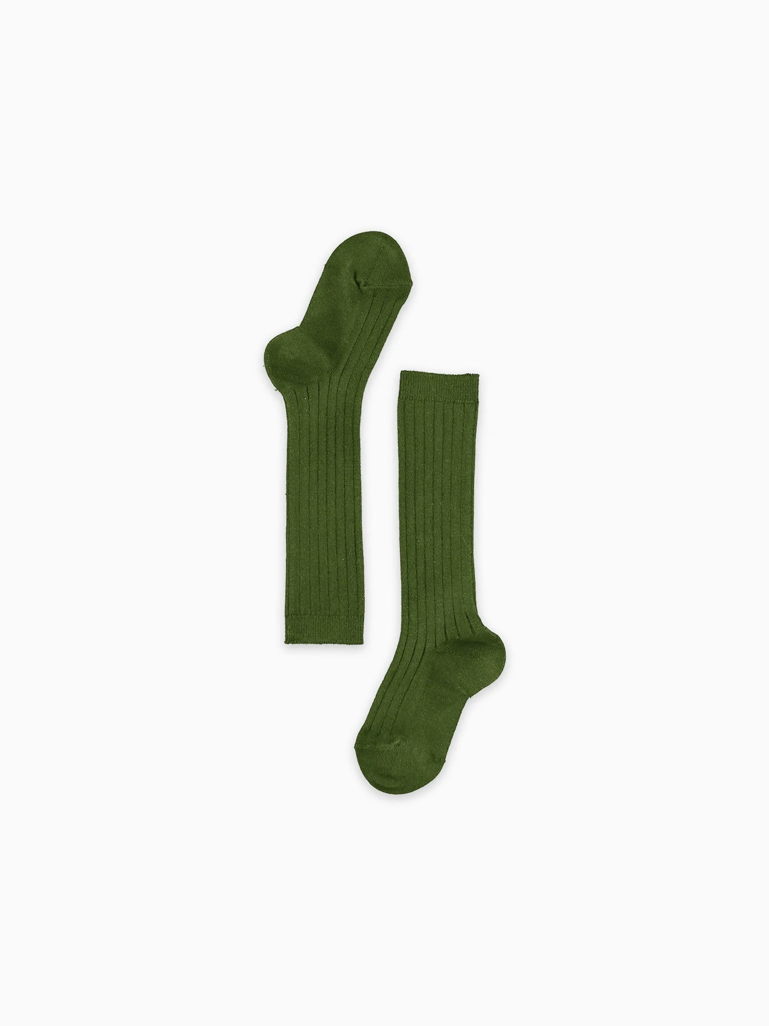 Olive Green Ribbed Knee High Kids Socks - Image 4